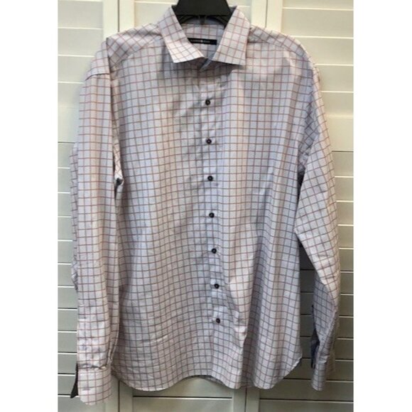 Hammer Made Mens Button-Up Dress Shirt 44/175 Checkered Pattern Orange & White L - Picture 1 of 5